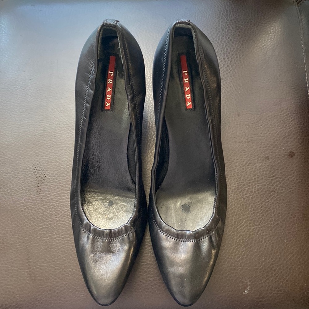 Prada Black Leather Comfortable Heels 3”